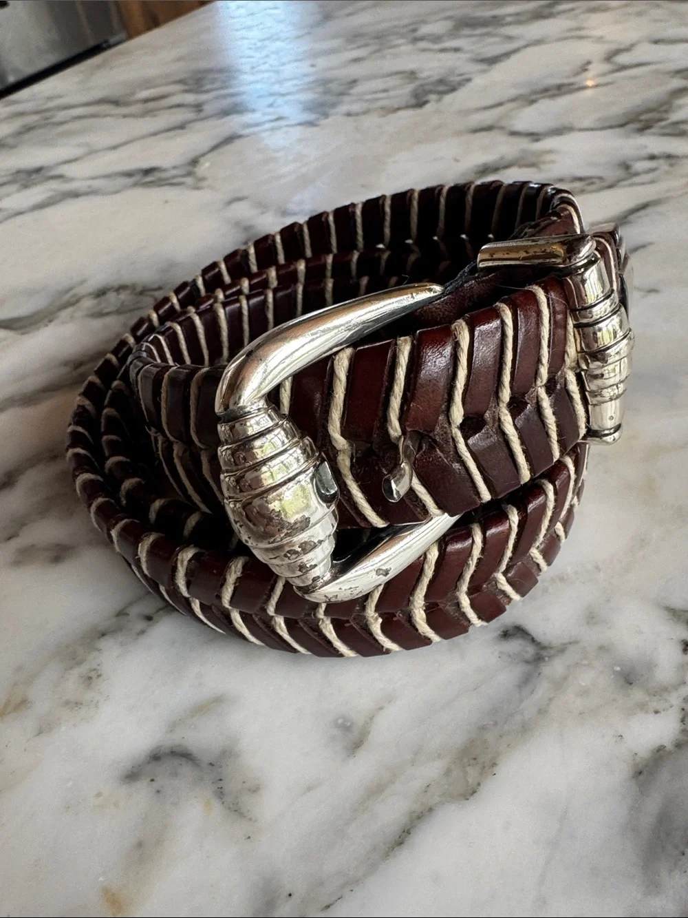 Tommy Bahama Vintage Braided Leather Rope Belt Brown Silver Buckle Size 34
